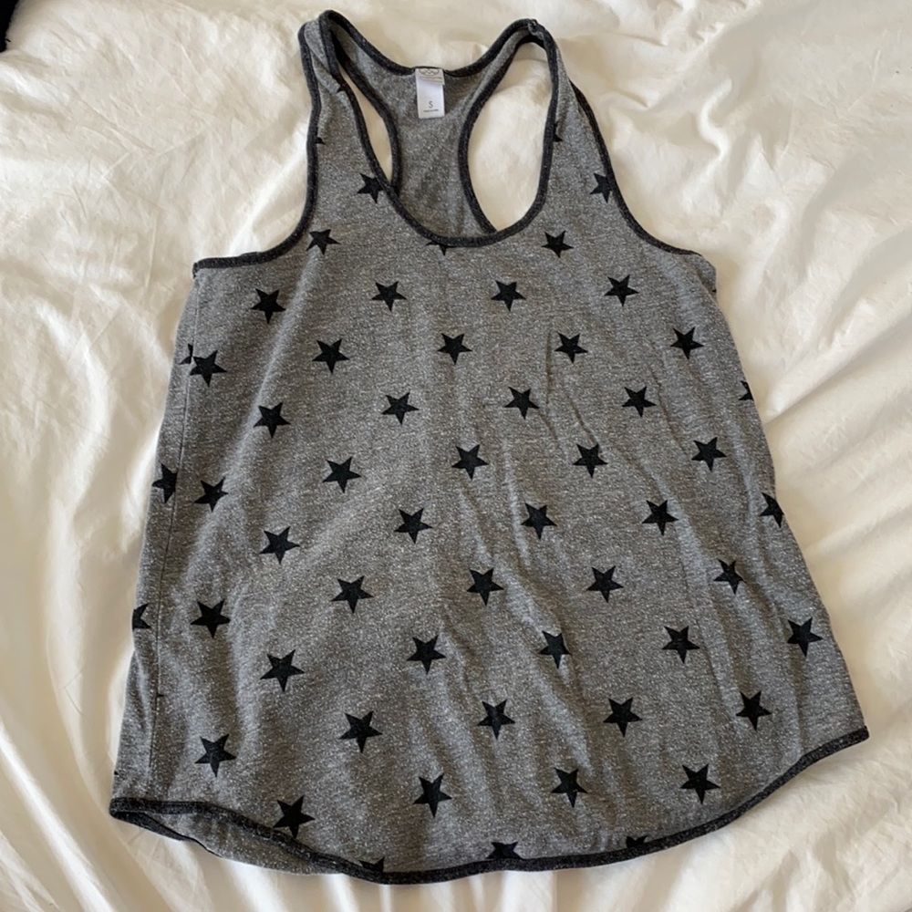 Gray tank top with black stars.